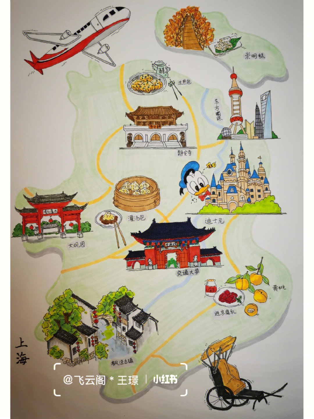简单手绘上海景点地图图片