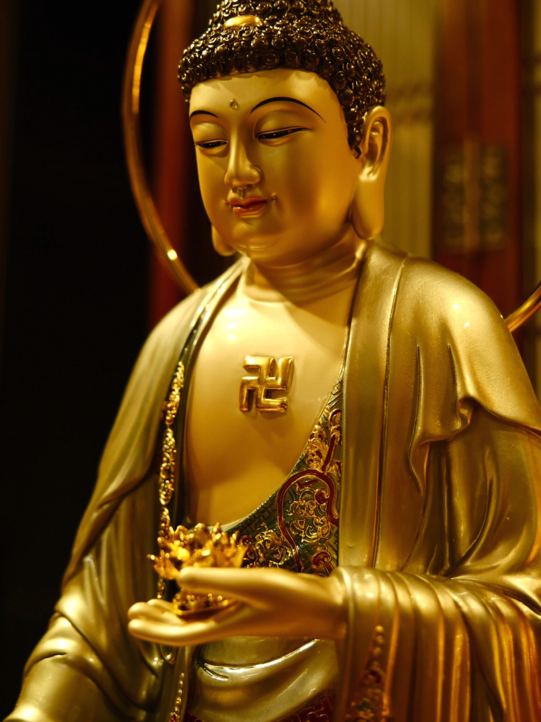 铜像掐丝珐琅镶宝西方三圣阿弥陀佛佛像