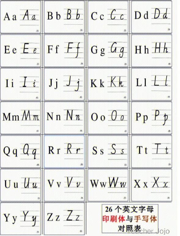 26个英文字母表占格图片