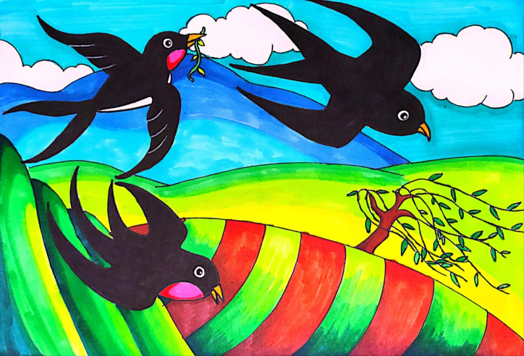 春光燕子图画3年级图片
