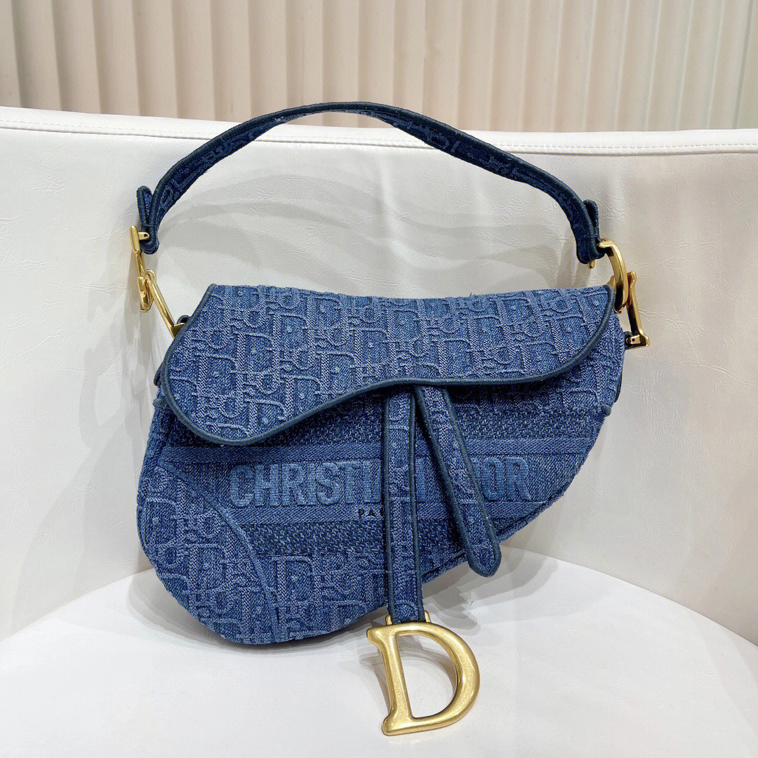 dior迪奥saddle蓝色丹宁牛仔帆布马鞍包 中号 复古时尚