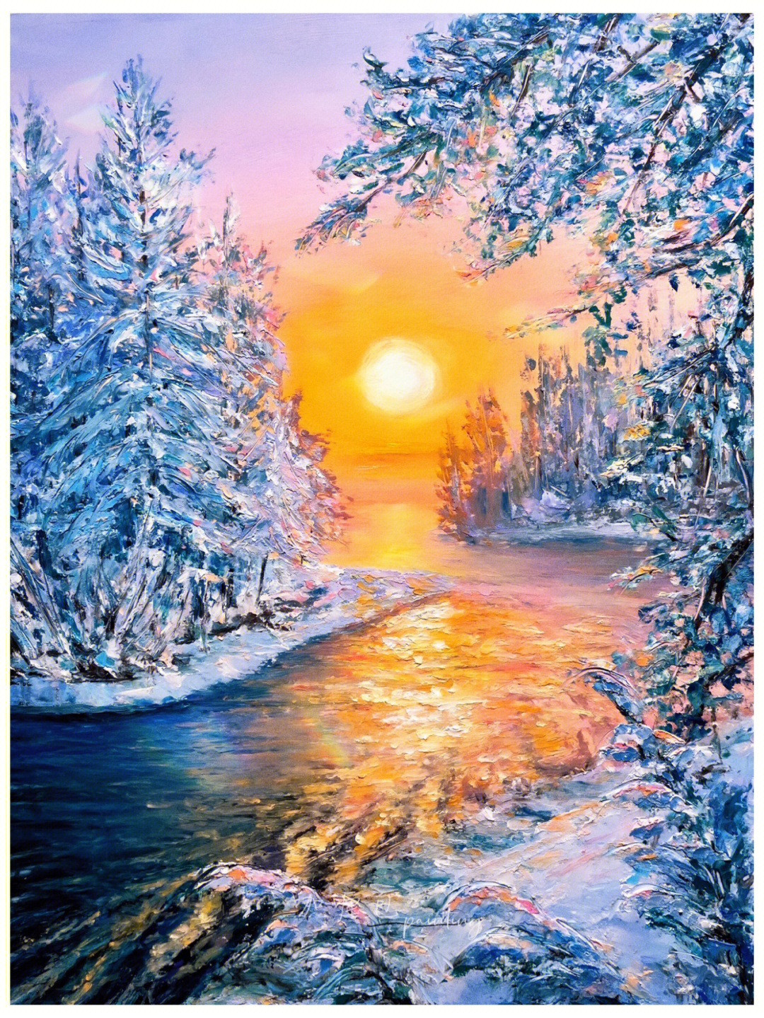 油画棒冬天风景画图片图片