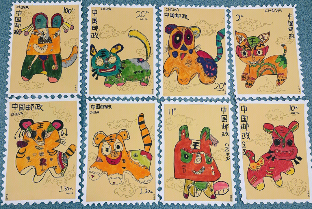 设计邮票儿童画虎年图片