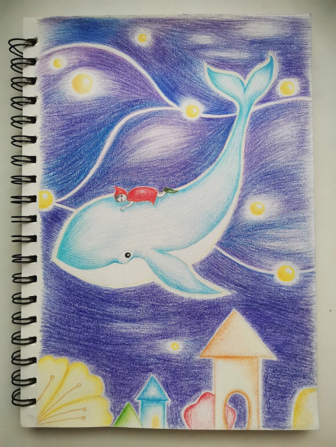 鲸鱼怎么画梦幻彩铅图片