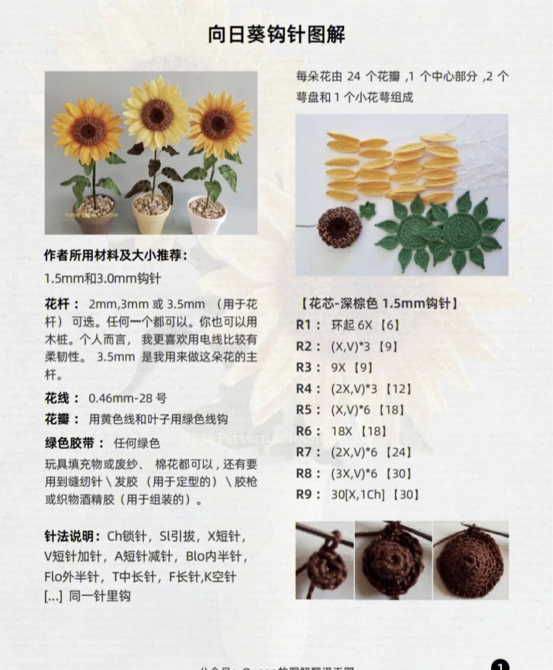 毛线向日葵的编织方法图片