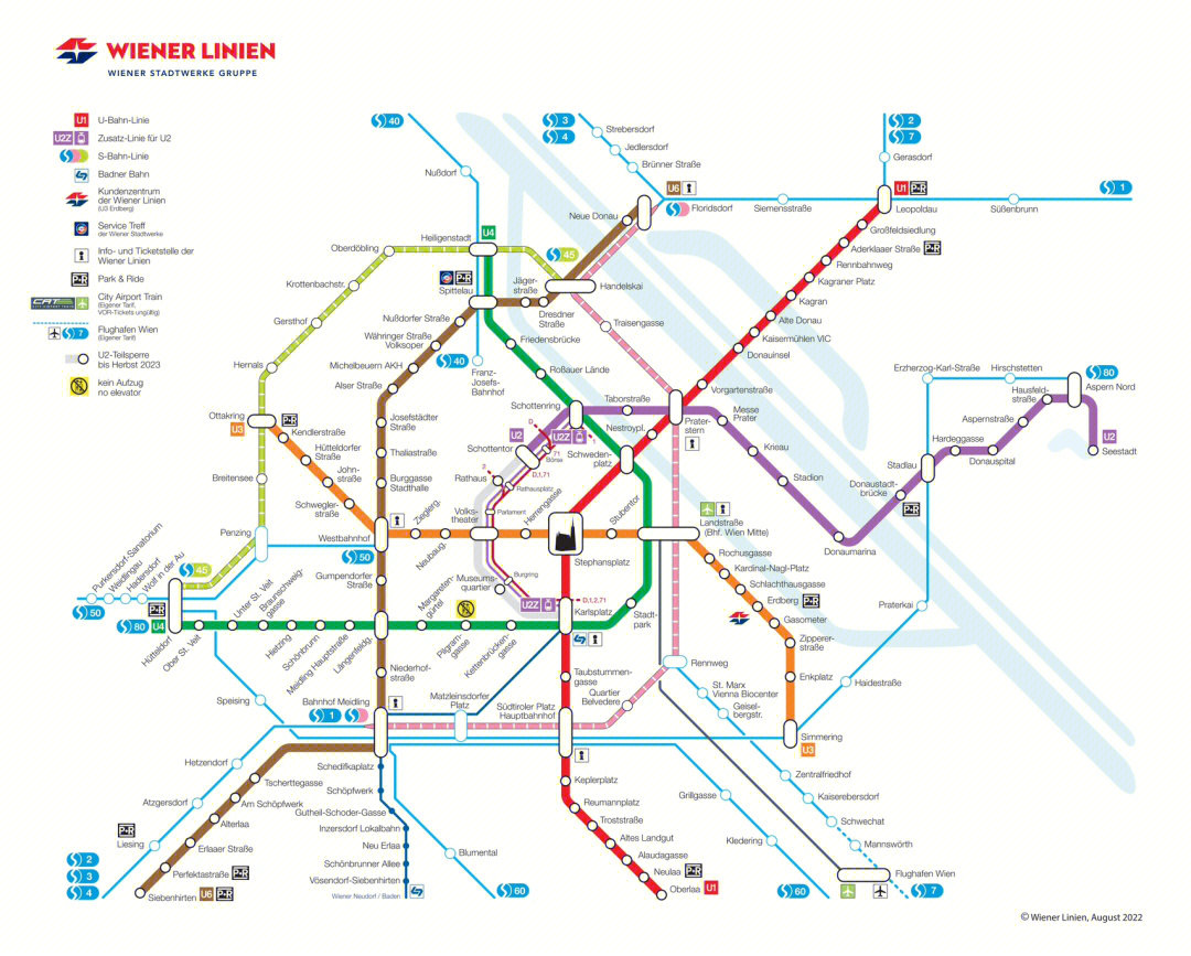 分享一下维也纳的公共交通,日前有5 条地铁线,28 条有轨电车线和 112