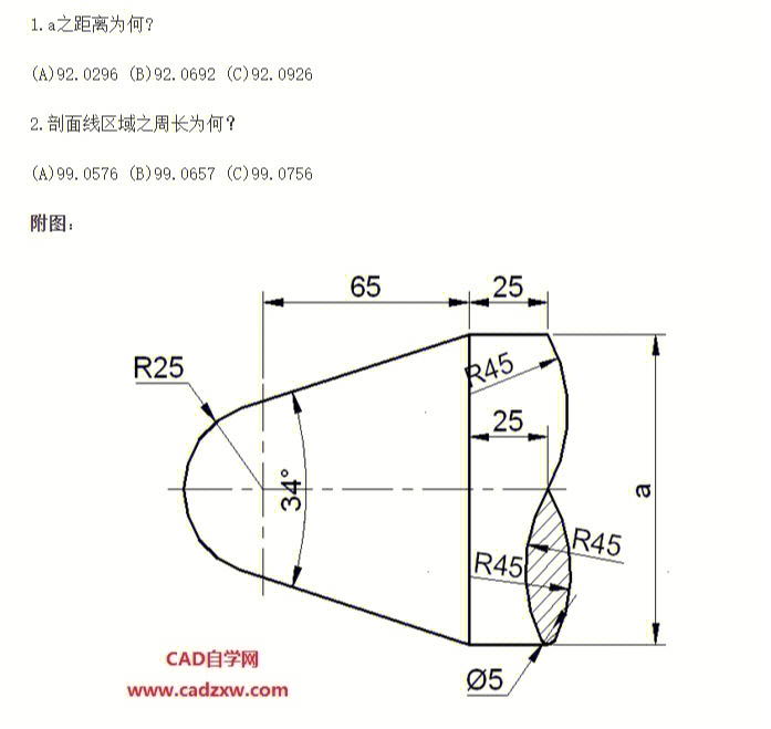 参考练习图:cad自学网基础级二维练习题35(1)先做辅助线及半径为r25的