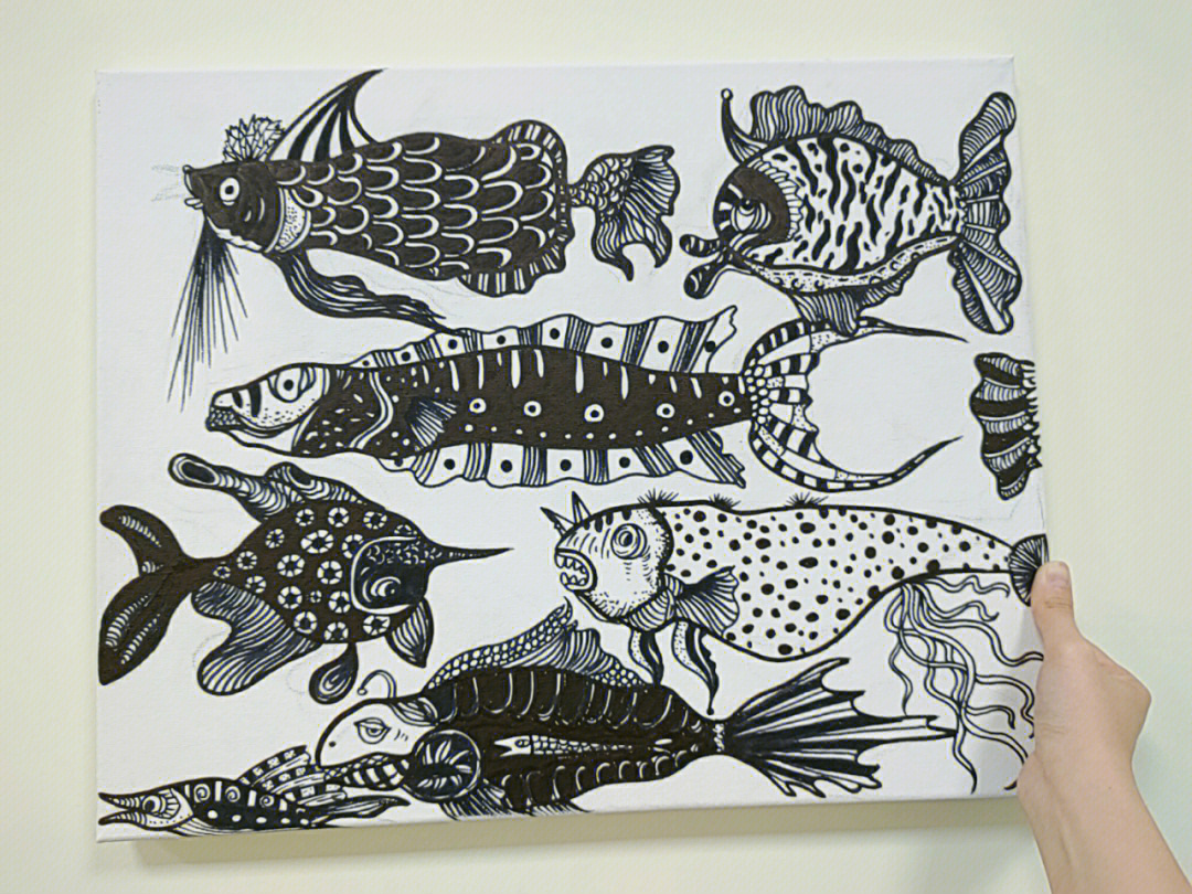 线描画各种各样的鱼图片