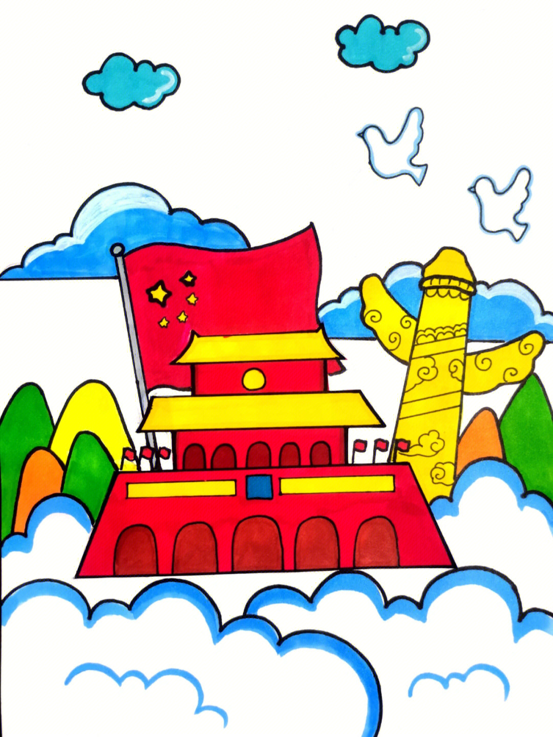 国庆节天安门创意主题画简单又漂亮,收藏起来留着画吧,我爱我的祖国