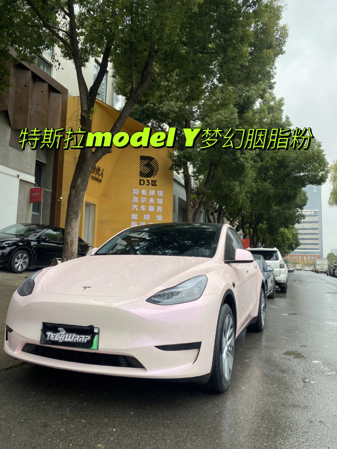 南京特斯拉modely改色贴膜之梦幻胭脂粉