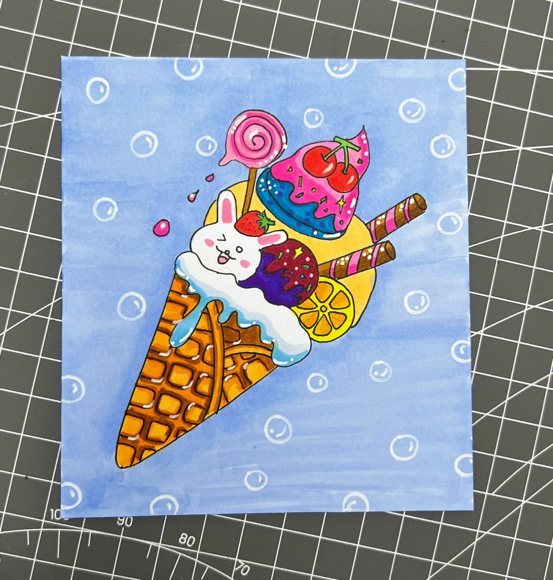 马克笔画猫咪冰淇淋图片