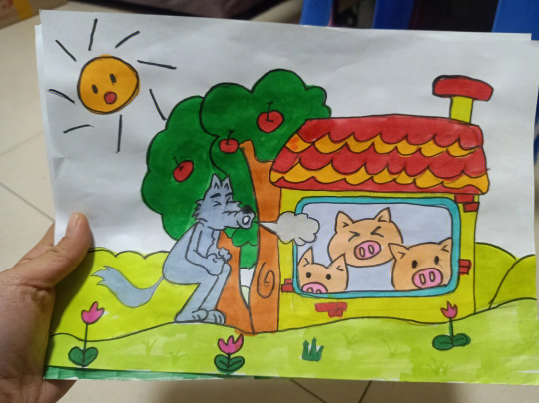 三只小猪简笔画带颜色图片