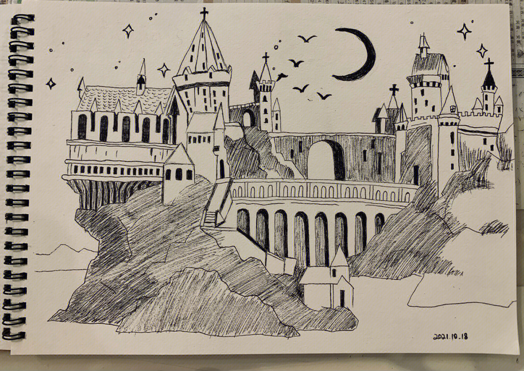 霍格沃茨城堡手绘线稿图片