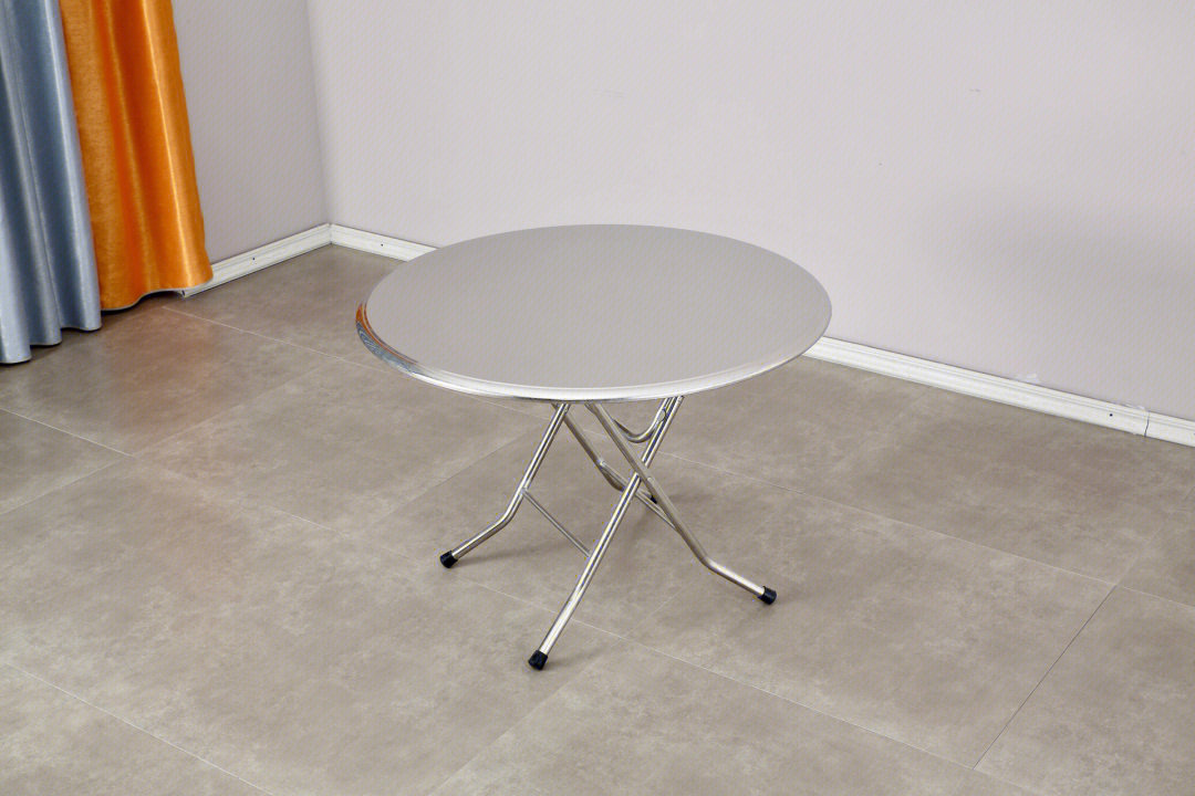 不锈钢双层桌面可折叠圆形餐桌折叠起来方便,省空间,加厚加固款圆桌