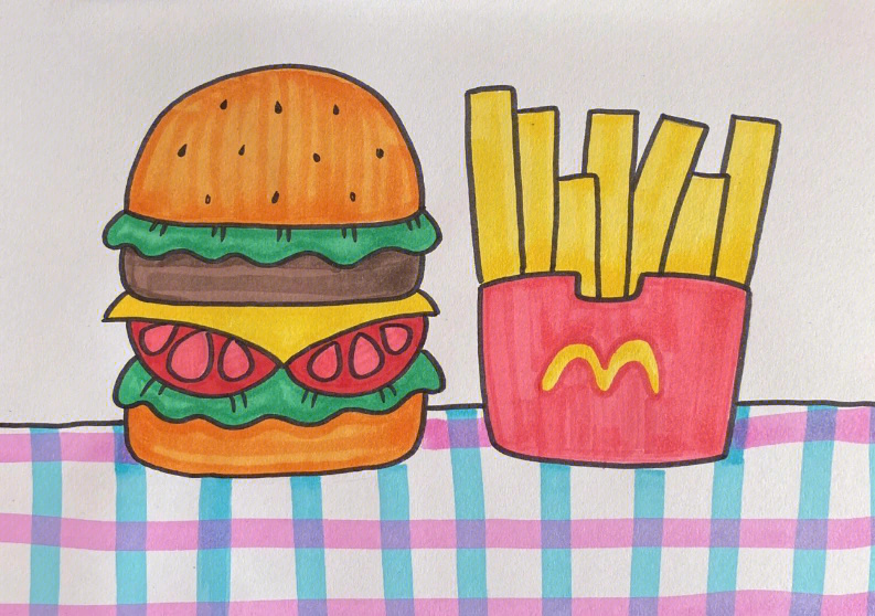 汉堡薯条儿童创意画简单适合4岁