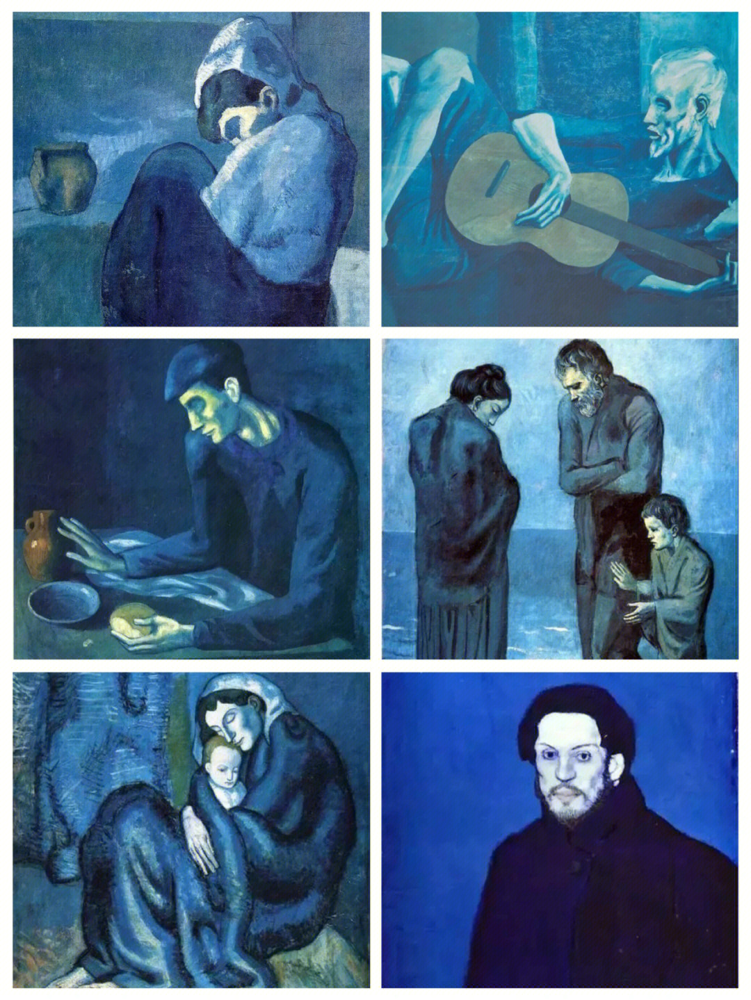在1900年至1904年之间,毕加索画了一批以阴郁的蓝色或蓝绿色为主体的