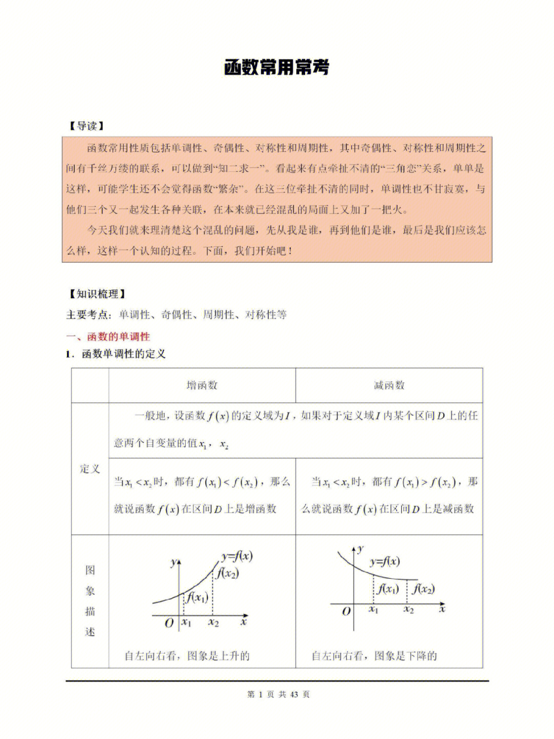 高中数学函数基础知识点