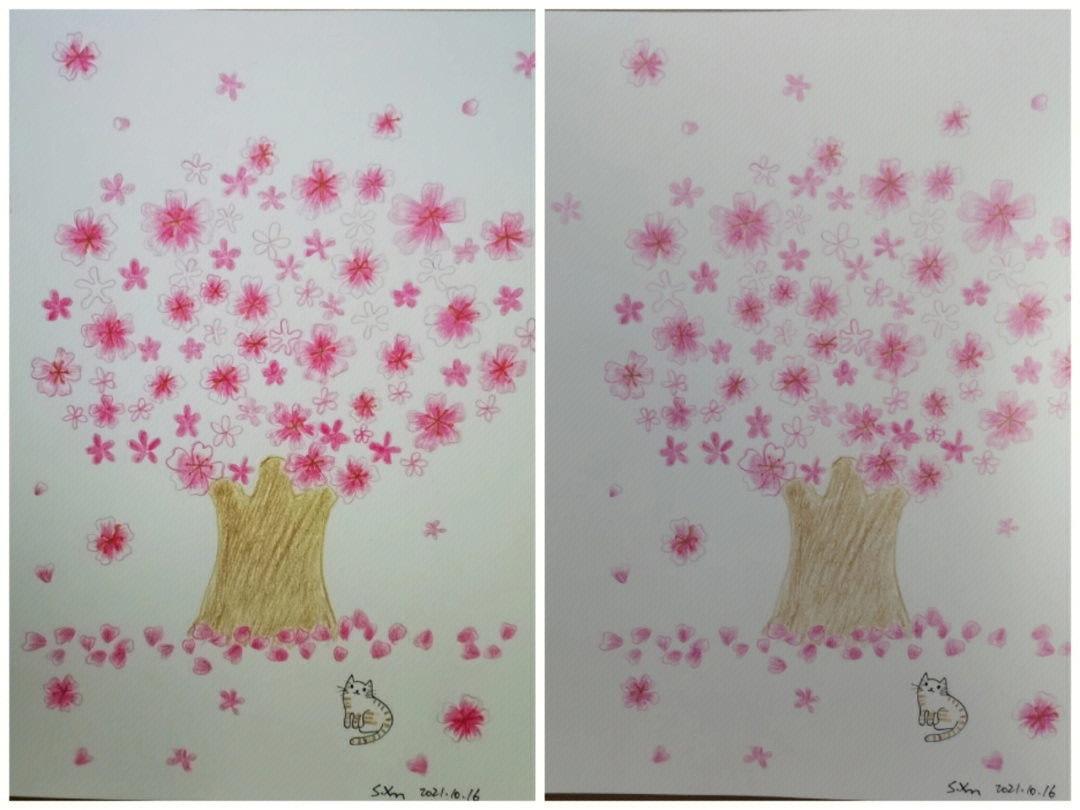 樱花的简笔画 彩铅图片