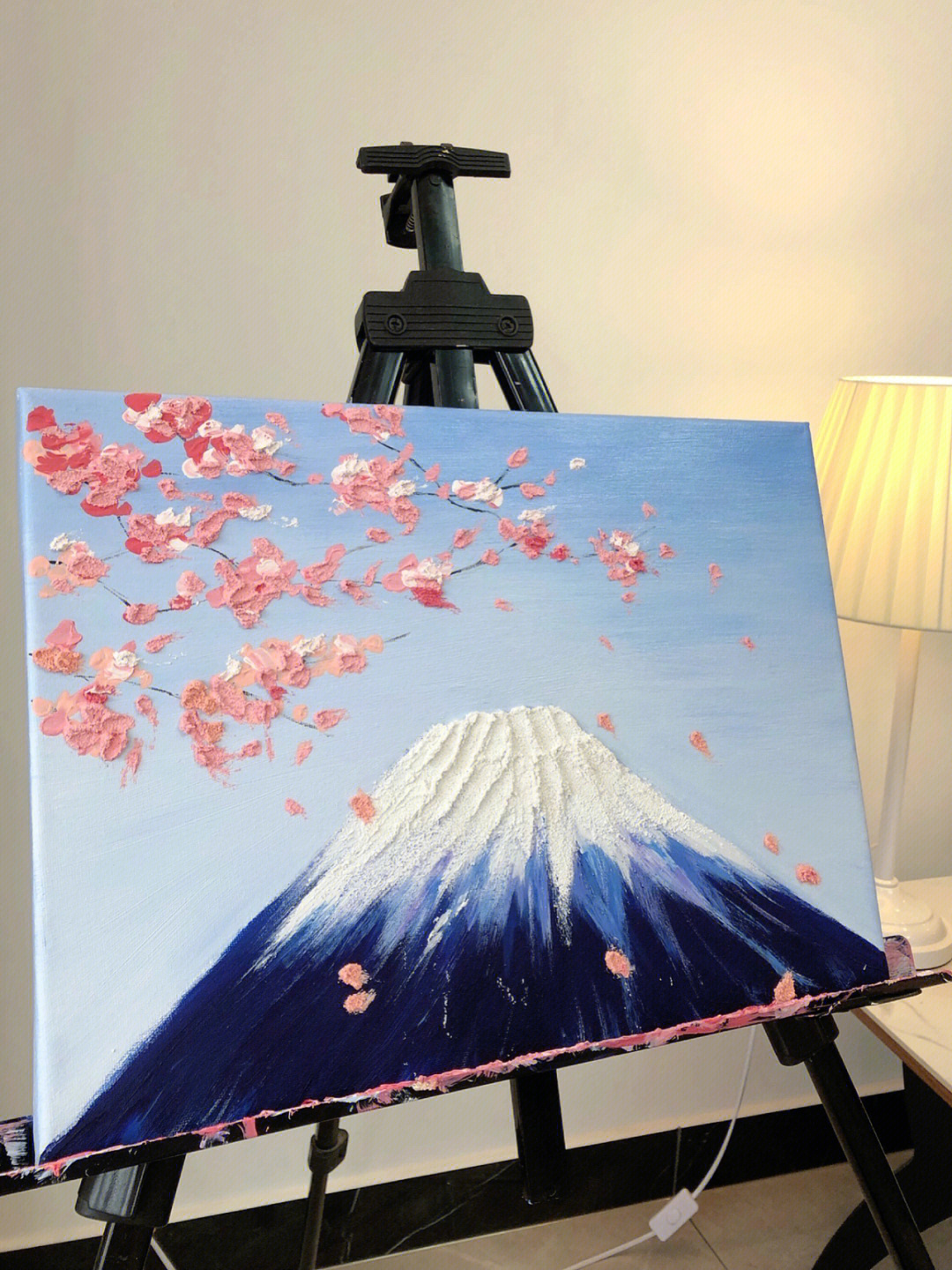 丙烯装饰画5樱花富士山附过程