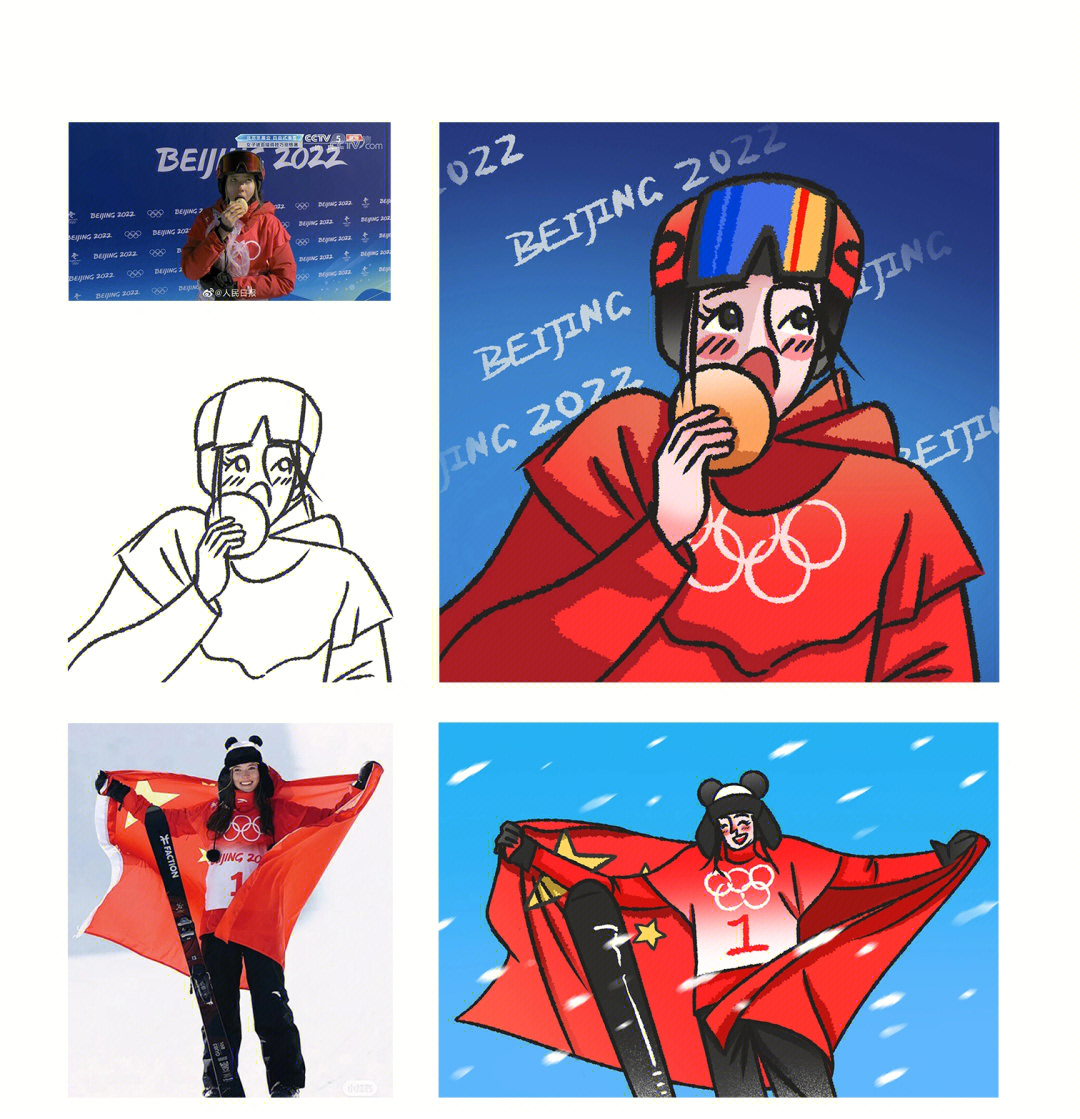 画冬奥会的运动员图片