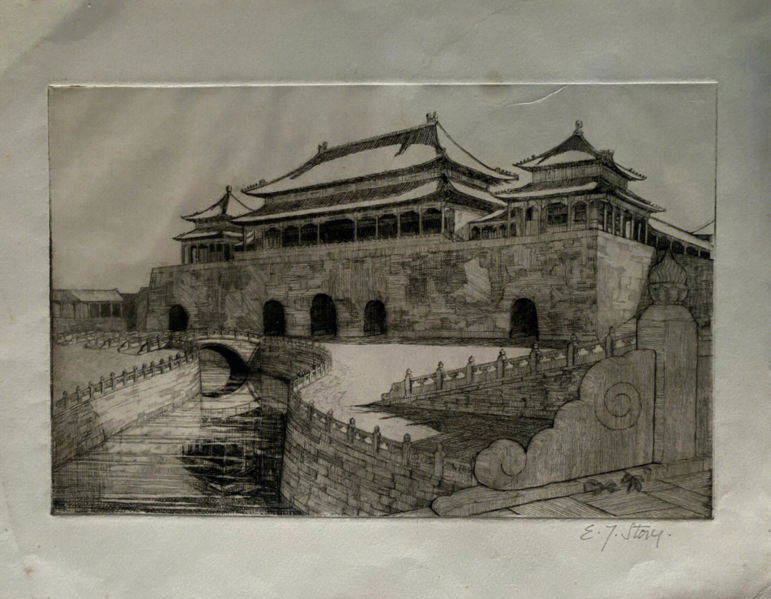 1930年故宫午门及内金水桥铜版画中国风