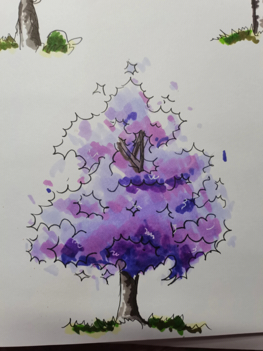 马克笔樱花树的画法图片