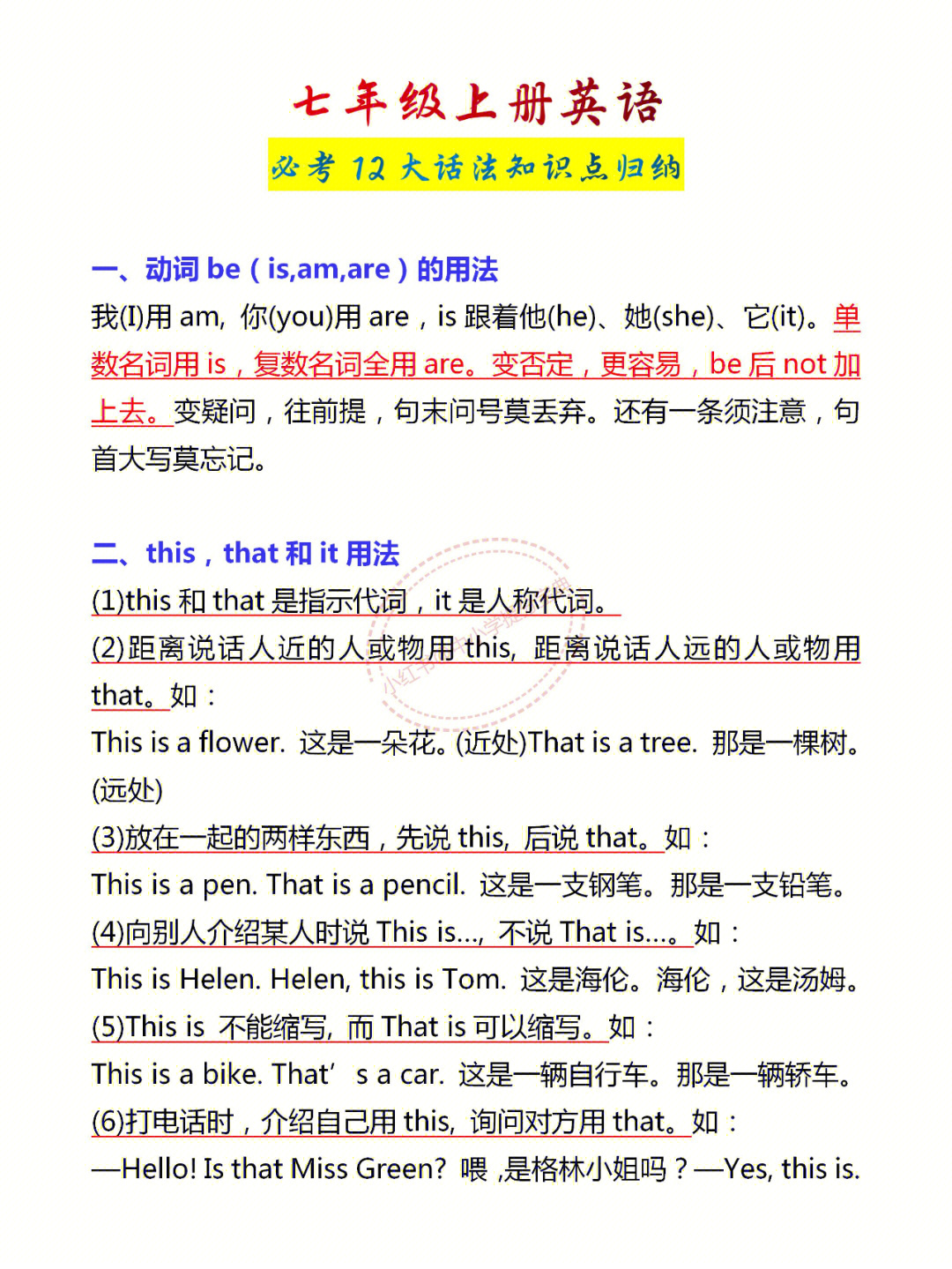 七年级上册英语必考12大语法知识点归纳,准初一暑期预习必备#七年级