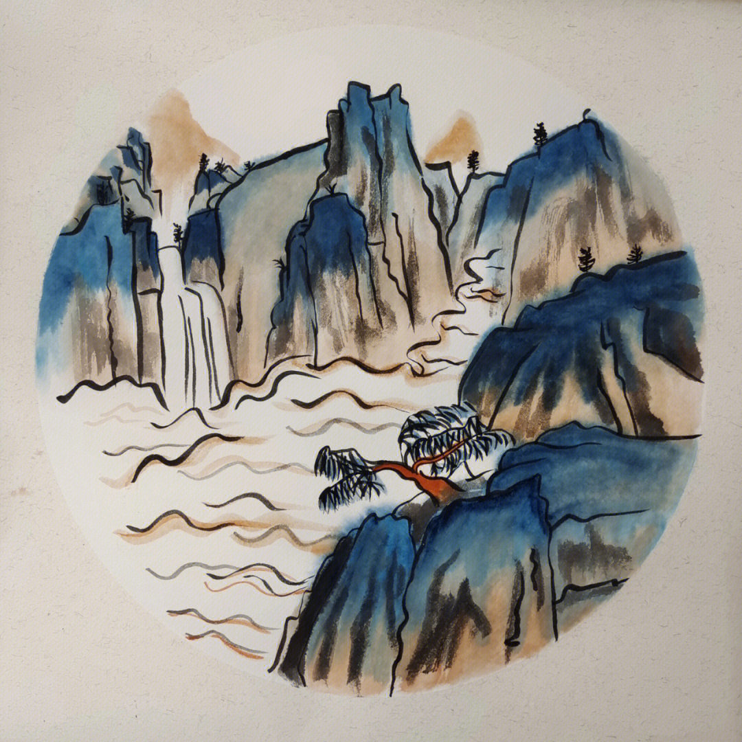 怎么用毛笔画山水画图片