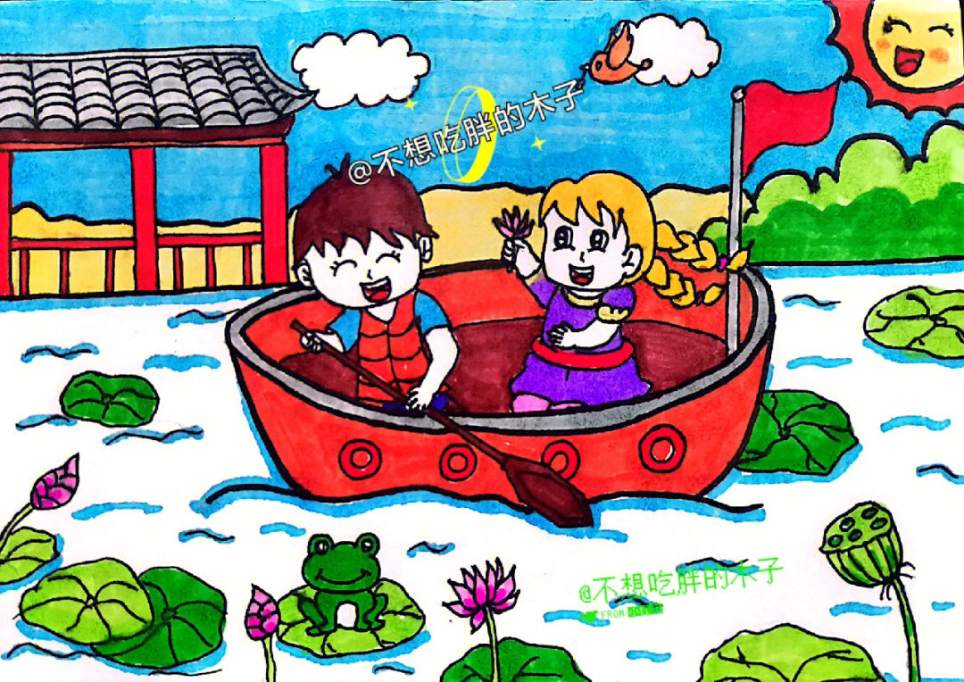 木筏儿童画图片