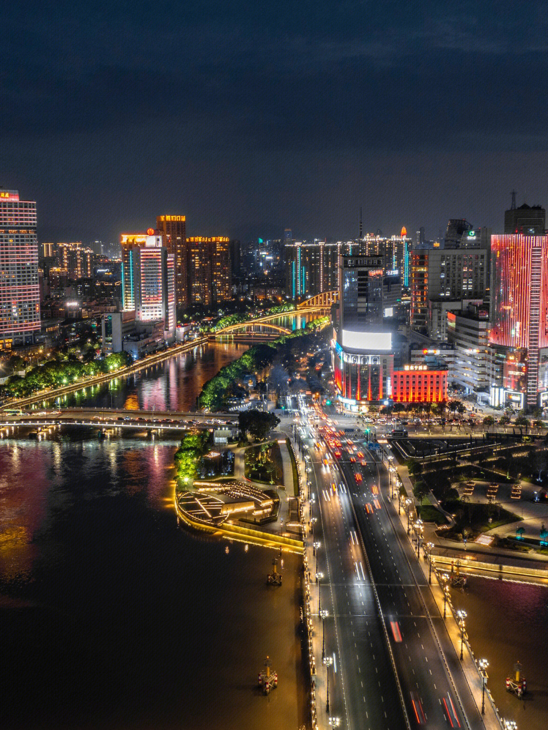 宁波三江口夜景航拍