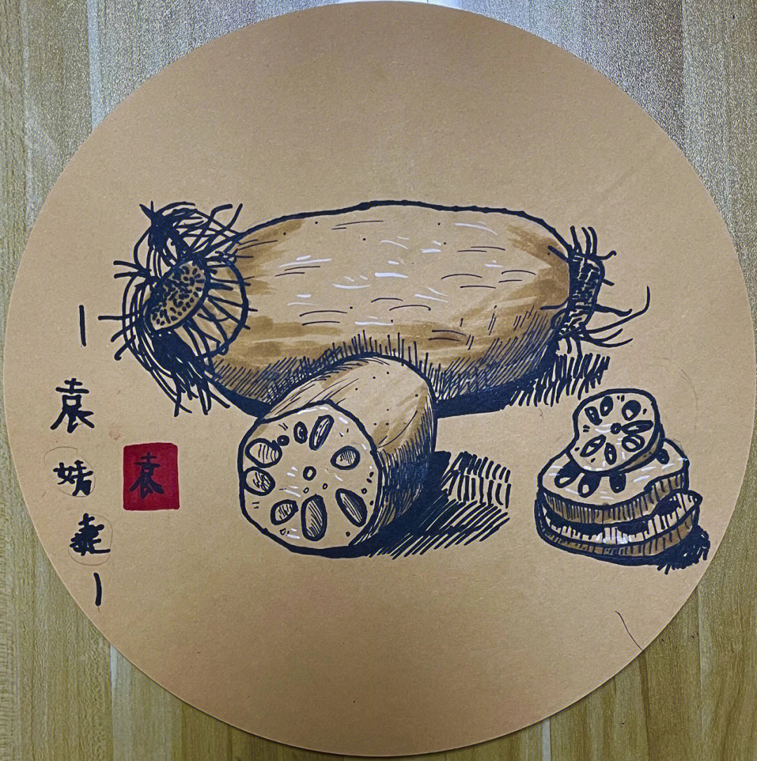 莲藕线描画图片