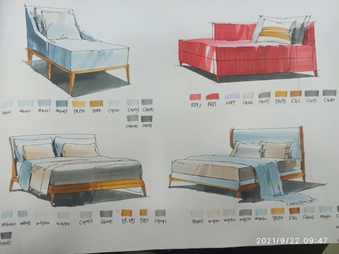 床的单体效果图有颜色标注马克笔是艾尔斯的