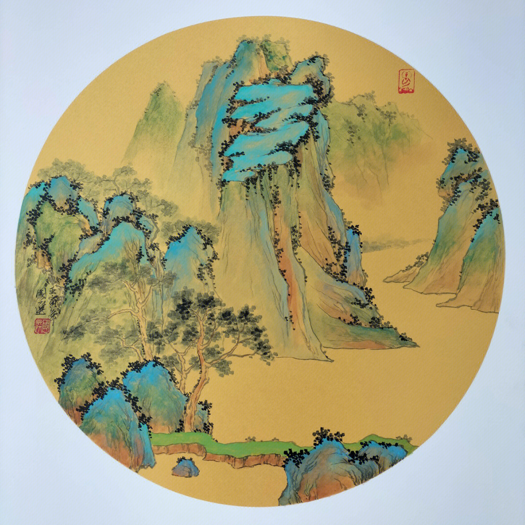 国选书画~国画青绿山水小品,图文讲解