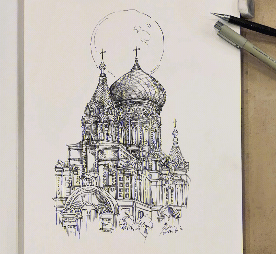 圣彼得堡教堂速写图片