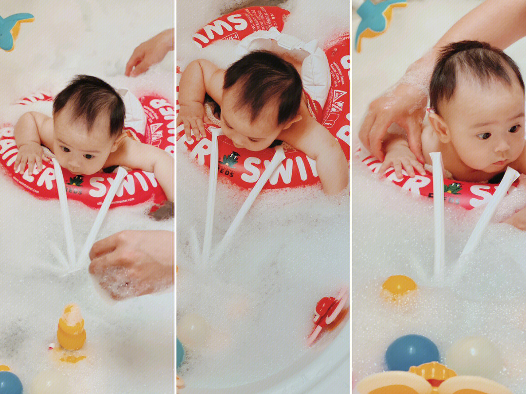 小月龄宝宝在家游泳完全没问题宝宝很喜欢