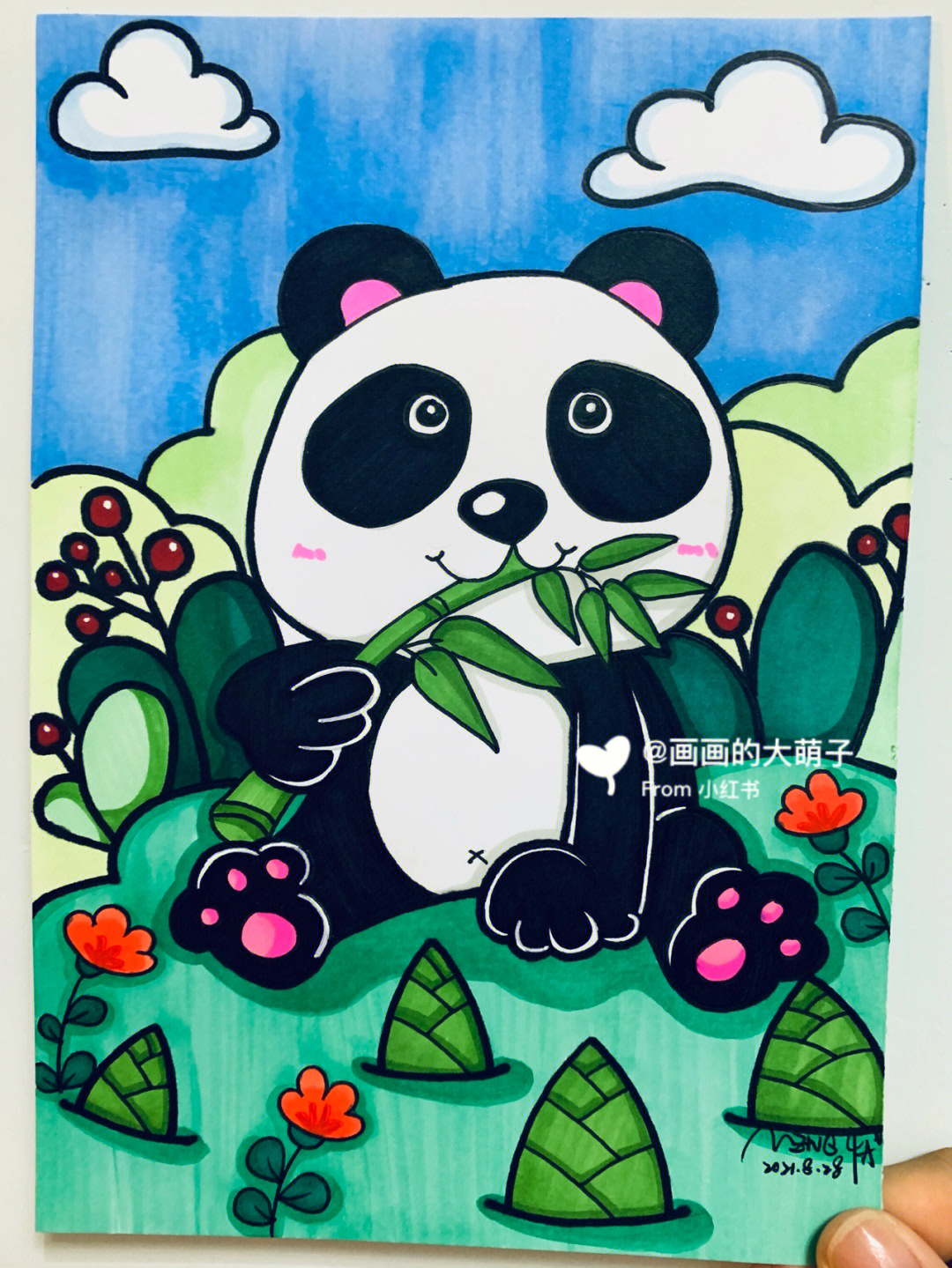 国宝小熊猫▏马克笔主题儿童画