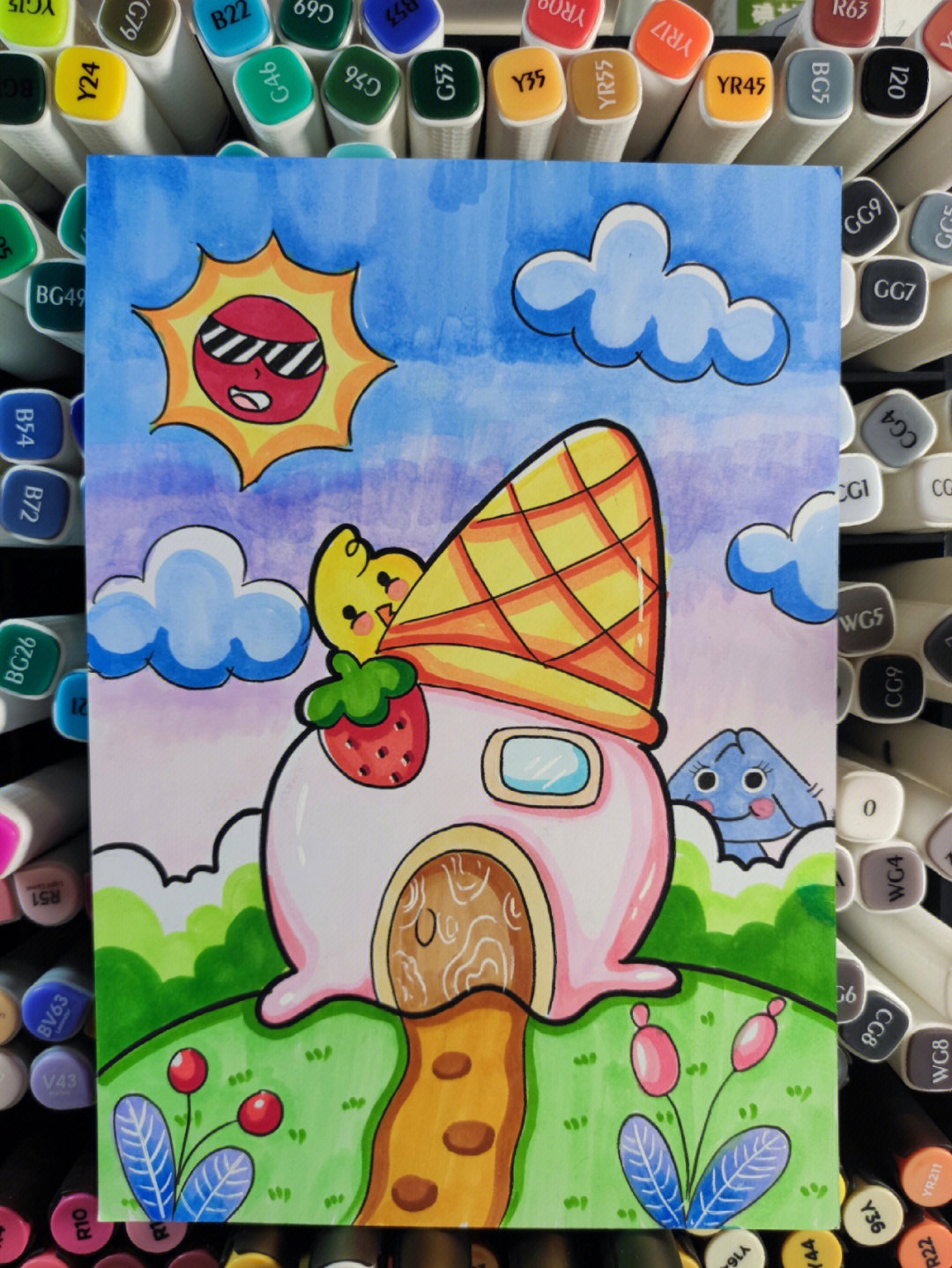 冰淇淋房子简笔画彩色图片