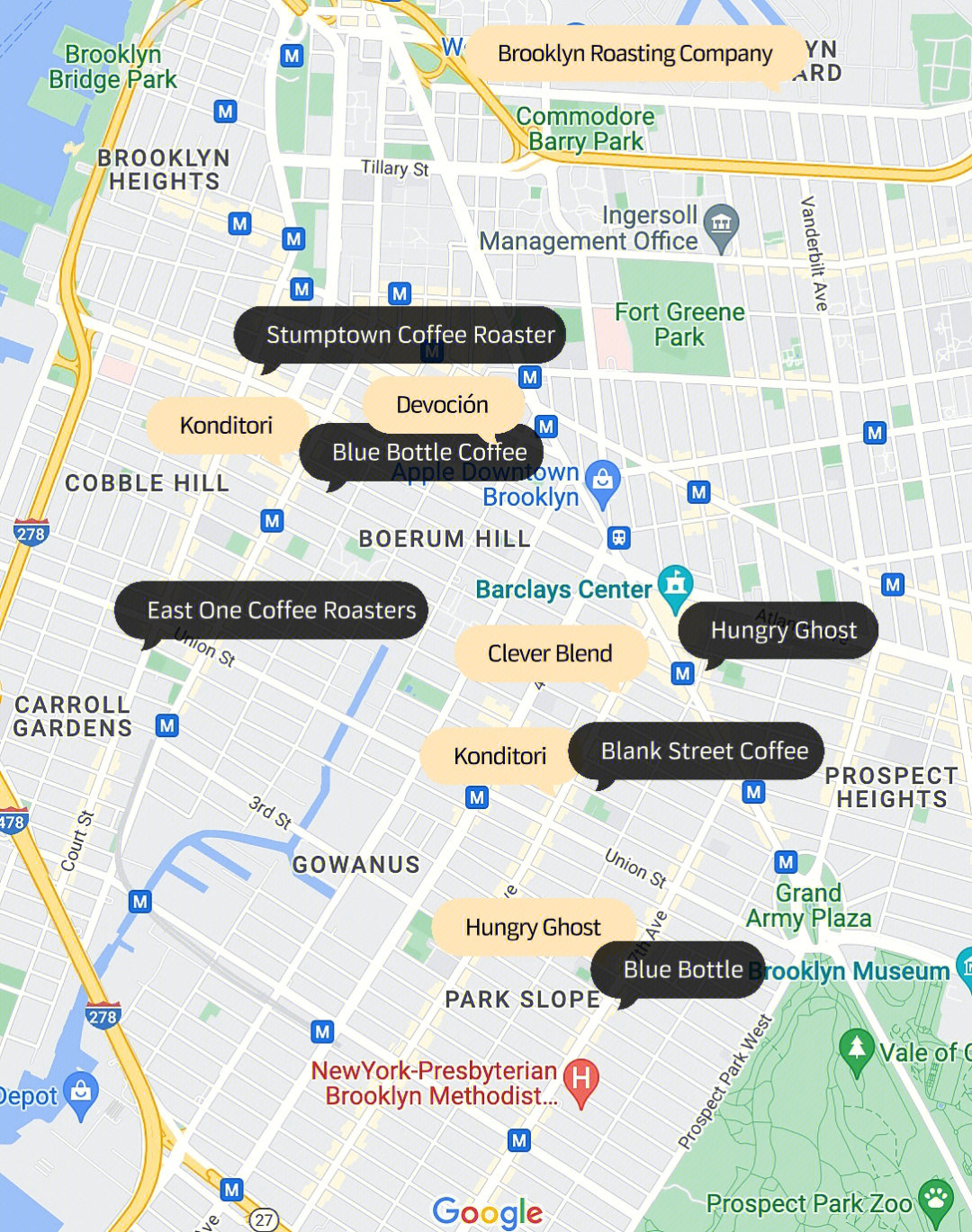 布鲁克林downtown咖啡豆购买地图