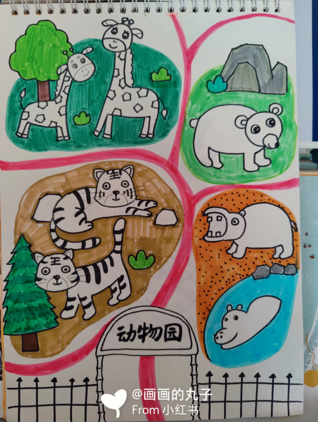 儿童画动物园 简单图片