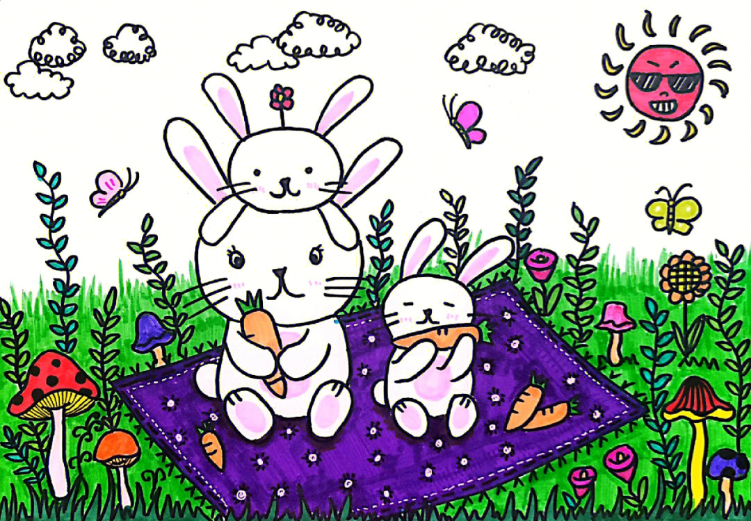 儿童画小白兔 可爱图片
