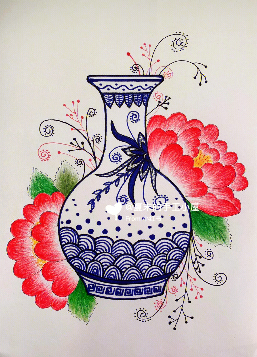 青花瓷花瓶创意画