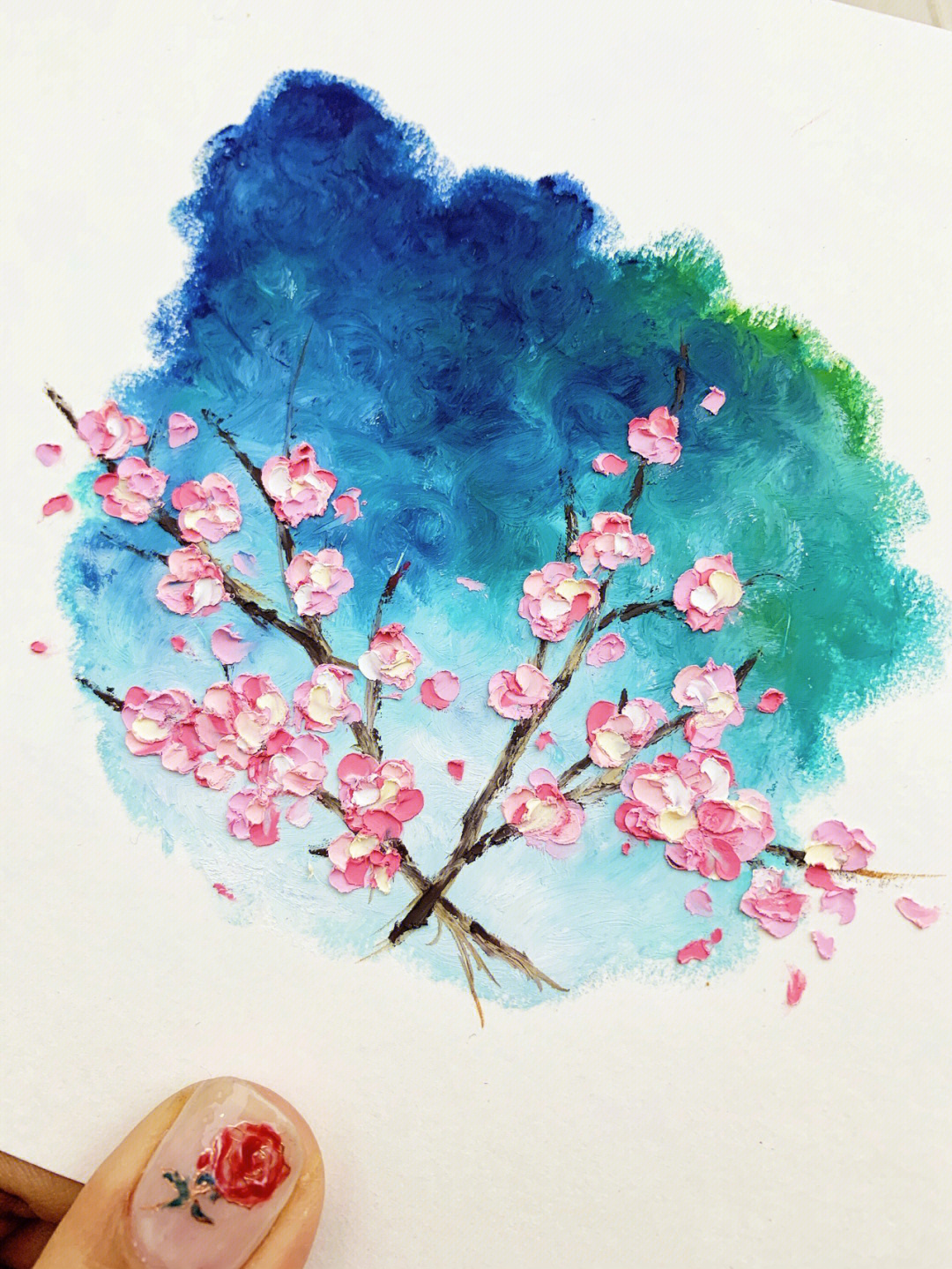 油画棒花朵 樱花树图片