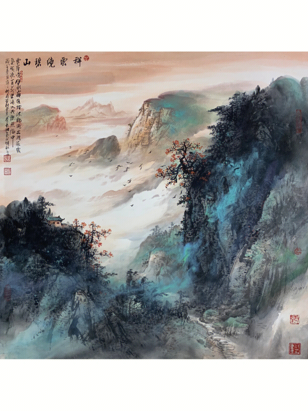 擅长山水画,尤其擅长泼彩山水,学习张大千的泼墨泼彩,得张大千笔墨