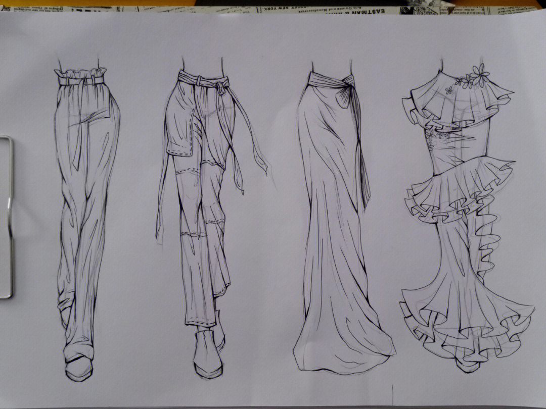时装画分解图下身裤子长裙画法