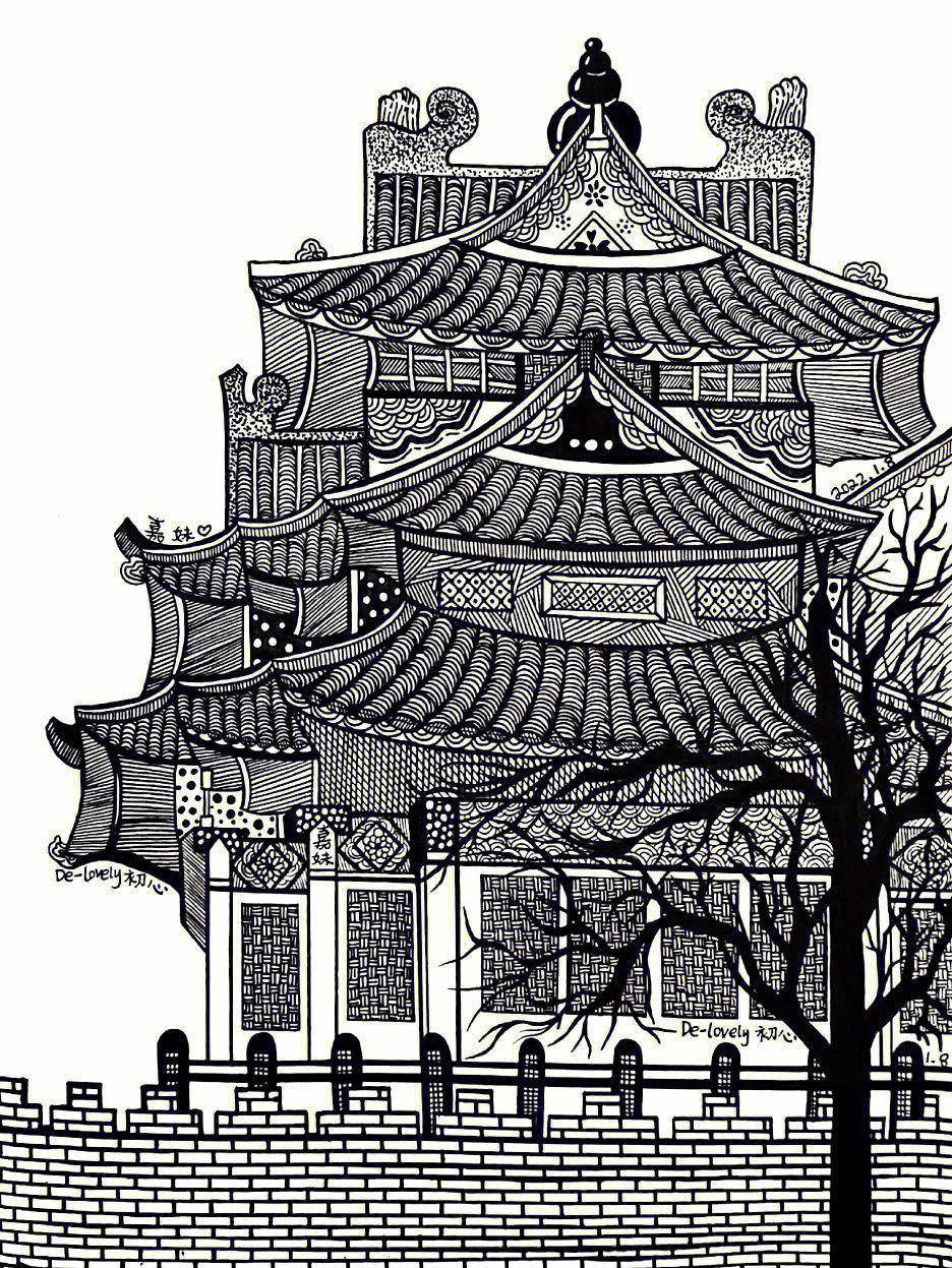 北京故宫附线稿