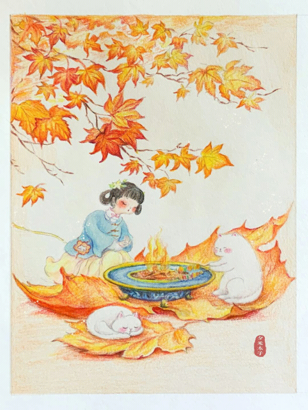 秋天的彩铅画 手绘图片