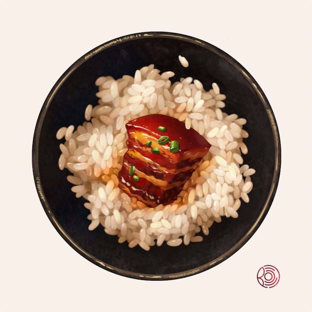 红烧肉米饭绘画过程