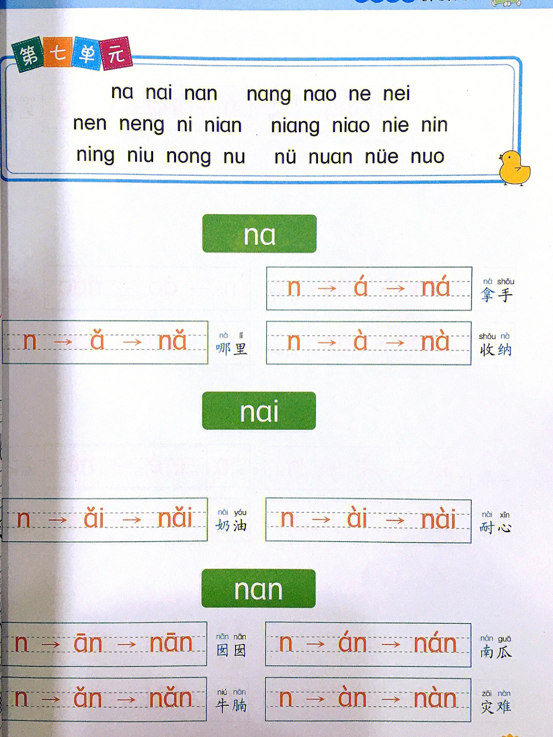汉语拼音声母n的拼读练习