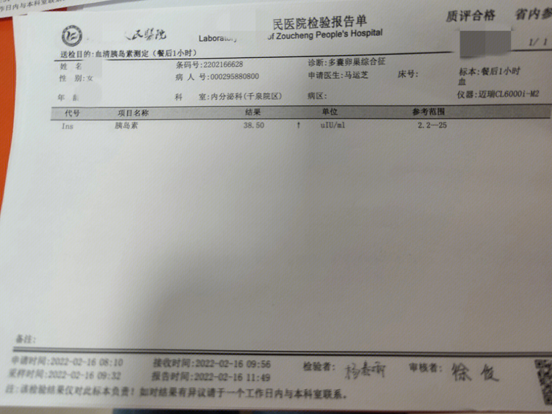 胰岛素抵抗化验单图片