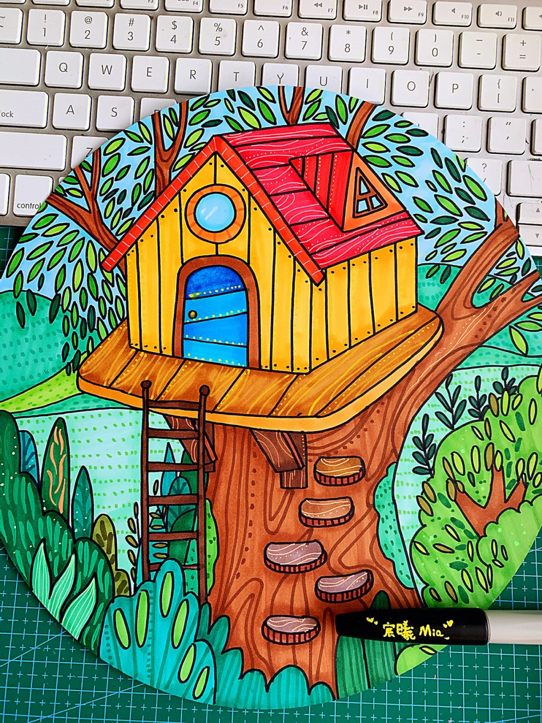 小树和房子绘画图片